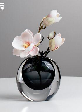 轻奢玻璃花瓶摆件客厅插花装饰高级感样板房餐桌创意简约琉璃花器