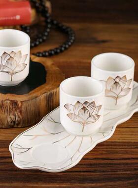 供fo杯供水杯酒杯摆件礼fo杯子供水杯简约陶瓷浮雕三连贡杯套装