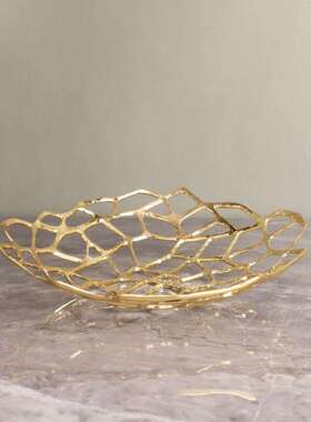 新中式金属色镀盘D1144样板房卧室餐厅电桌面玄果关家金居软装饰