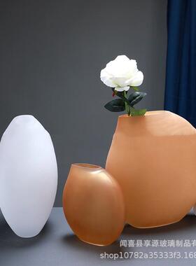 代瓶简玻璃-花鸭嘴约扁瓶玫瑰百合插花花器软现装装饰摆件