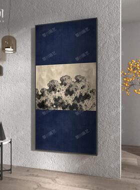 新中式中国风蓝色太湖石禅意茶室客厅餐厅装饰画玄关壁画竖版挂画