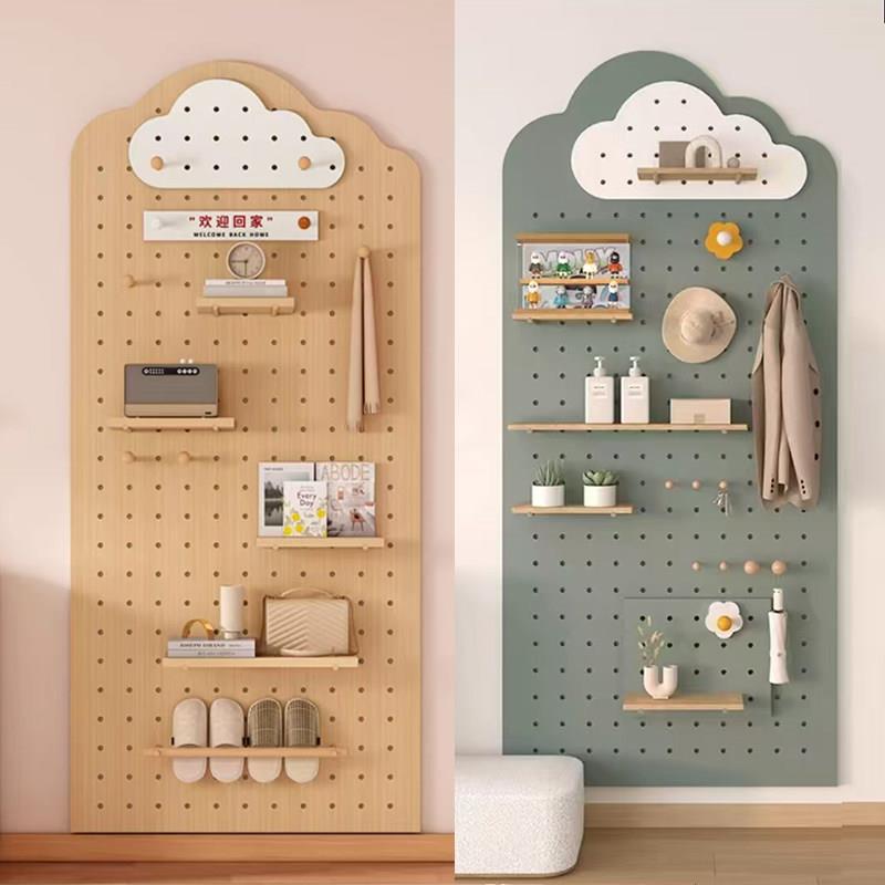Perforated board storage rack custom solid wood display rack shaped wall partition blocking wall desktop hook accessories storage