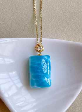 海纹石方牌吊坠18k镶嵌拉利玛无事牌项坠锁骨链挂件18*12mm厚9mm