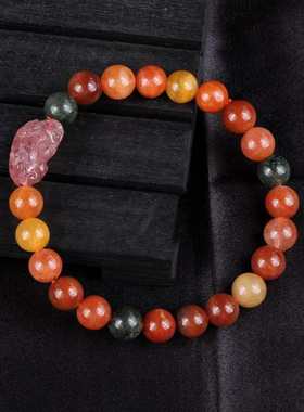 琦毅新款天然草莓晶雕刻貔貅手链福禄寿日光石手串闺蜜礼物女饰品