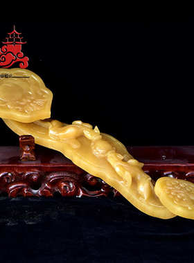 黄玉摆件玉如意米装饰品黄玉精雕玉石如意雕塑摆件玉器玉石