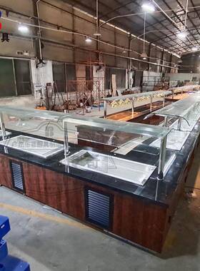 厂家设计定制酒店餐饮出口布菲台发光水热保温制冷碗碟仓一体餐台