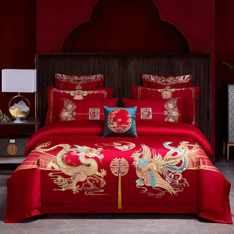 140支婚庆四件套大红全棉刺绣喜庆被套新婚房嫁结婚高档龙凤床品,淘宝优惠券,粉丝福利购,淘宝优惠卷