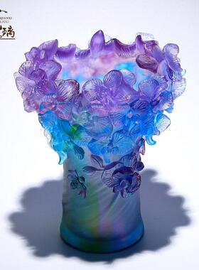 ins风高档古法琉璃蝴蝶兰花瓶水晶艺术品摆件客厅插花新房装饰品