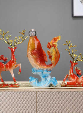 创意鲤鱼年年有余装饰品招财电视柜办公室玄关酒柜鹿如鱼得水摆件