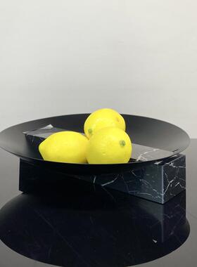 简约现代黑色大理石几何果盘收纳盘创意水果盘客厅茶几餐桌托盘