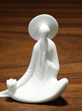 高档创业意陶人物瓷摆件中式客厅书房办公室桌面装饰摆司设品公开