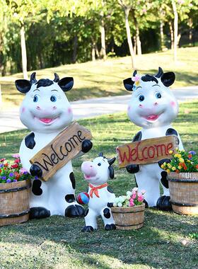 户外彷真动物奶牛花缸别墅庭院花园摆件草坪装饰造景园林景观雕塑