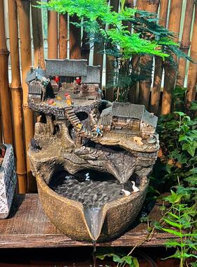 古法养鱼流水大号循环水过滤庭罐院装饰摆件水喷景假F97TSMT6山鱼