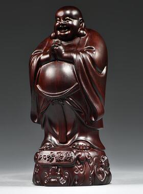 黑檀实木雕刻弥勒佛根雕摆件大号笑佛工艺品红木家居玄关送礼摆设