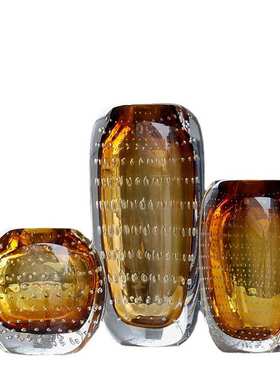 现代简约艺术透明厚底气泡玻璃花瓶样板间客厅餐桌装饰花器摆件