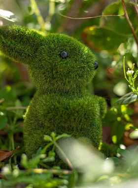 欧式仿青苔植绒兔子新款橱窗装饰小挂件花园庭院拍摄装饰品摆件