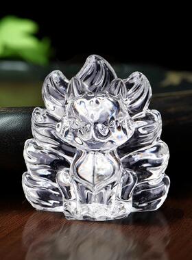 琉璃水晶九尾狐小摆件水晶凤九小狐狸招桃花送礼玄关办公桌面手办