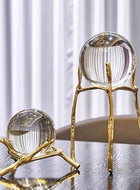 高端轻奢纯铜招财水晶球摆件客厅电视柜酒柜办公室乔迁礼品装饰品