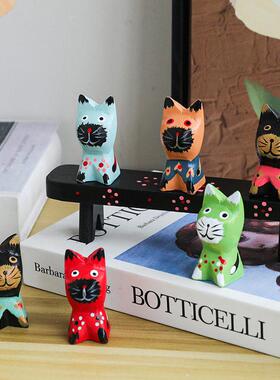 北欧简约巴厘岛风格手工彩绘套六木凳小猫咪家居装饰工艺品摆饰