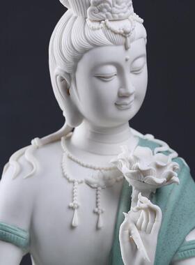 东方泥土陶瓷莲花水月自在观音新中式禅意客厅玄关摆件佛像工艺礼