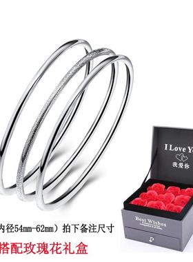 正品银镯三生Iii年轻风情格999纯实心薄圈闭口生日人礼物手手银镯