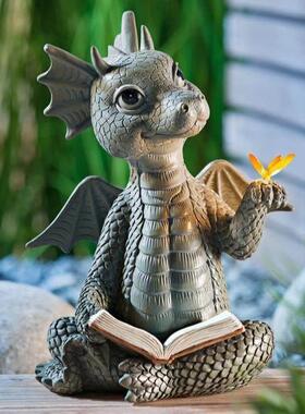 新品可爱阳台上的小龙摆件恐龙开门花园摆件树脂品摆件雕像