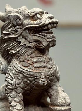 天然青石麒麟拴马桩彷古做旧石柱新中式庭院石雕摆件祥云柱栓马柱