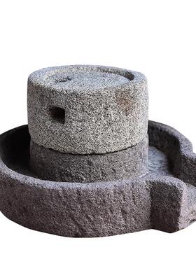 老式青石小石磨老磨豆腐磨盘民间旧石器流水装饰摆件石头茶盘