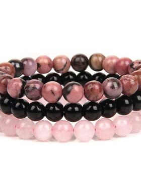 8mm Natural Stone Bracelet Set 3Pcs/set Rhodonite Rose Pink