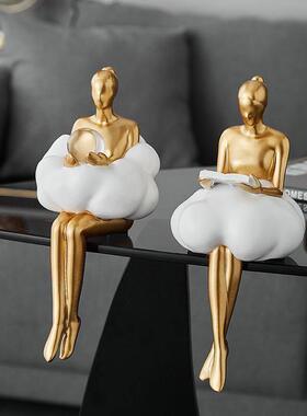 创意云边女孩桌边摆件办公室电视柜门口玄关装饰品小物件家居布置