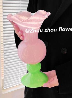 中古花瓶摆件客厅插花鲜花玻璃琉璃高级感法式芬顿餐桌家居装饰品