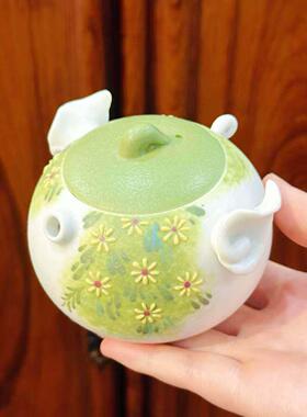 灵隐清野雏菊手绘陶瓷茶壶防烫手抓壶茶具新中式茶室桌面摆件礼品