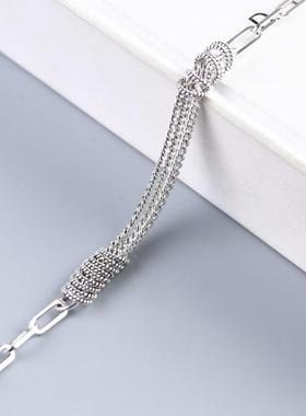 网红- S925银文艺时尚古巴链银环手链女款 复古泰银跨境饰品