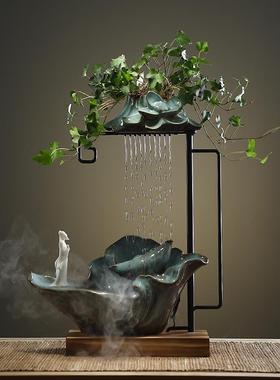 高档创意客厅摆化件流生水财雾加湿器风新水摆设中式办公室书房装