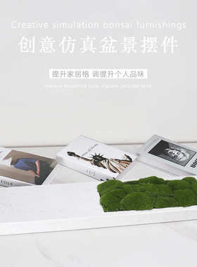 摆件玄关新方形盆花样板房桌面花售楼处中式器白色大理石创意客厅