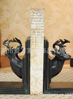 厂家欧式乡村风格电镀鹿头书靠书房装饰摆件树脂工艺品摆饰