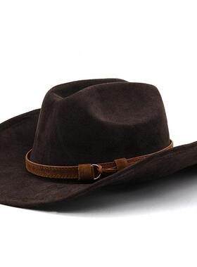 Suede Western Cowboy Fedora Hat 男女翘边西部牛仔礼帽爵士帽
