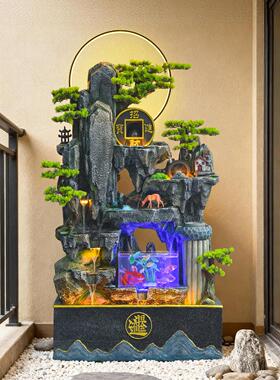 大型假山流水喷泉鱼厅缸客办水公室内风水轮景摆观开21068业风车