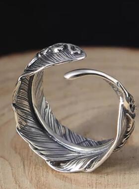 男士戒指男生泰复古羽毛戒指男女个性潮人唐草尾戒单身简约开口可