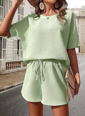 Women ' s New Short Sleeve Round Neck Set , Stylish Minimali