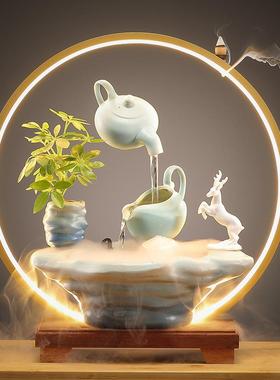 创意招财循环水流水摆件桌面家居客厅玄关办公室悬壶开业乔迁礼物