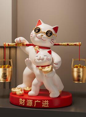 正品业一金招财猫桶摆件新中式办公室前台酒柜电柜视乔迁开 礼物