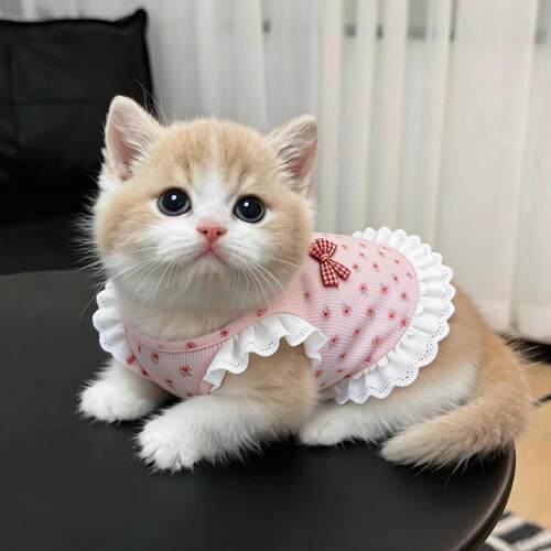 小花猫咪衣服春夏季薄款透气连衣裙布偶英短小狗狗宠物衣服背心 - 图0