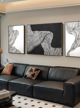 大气沙发背景墙挂画现代简约装饰画高级感抽象壁画黑白客厅三联画