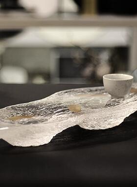 透明托盘中式水墨风格现代简约轻奢茶盘摆件样板房售楼处软装饰品