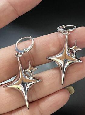 Simple Silver Color Star Earrings for Women Opal Stone Heart