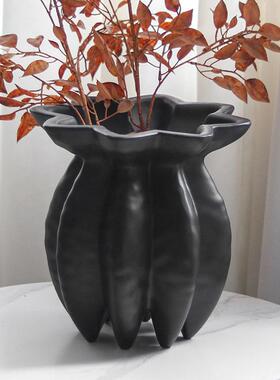 侘寂风抽象艺术佛手花瓶工艺品摆件酒店样板房设计师款大口径花器
