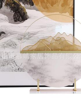 现代新中式亚克力抽象山形金属售楼处铁艺样板房博古架工艺品