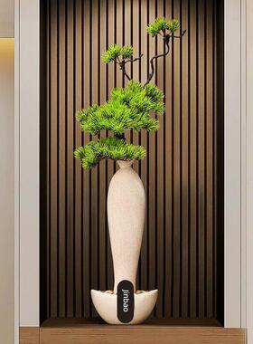 陶瓷细长高花瓶壁龛摆件入户门玄关高级感轻奢高档客厅迎客松装饰