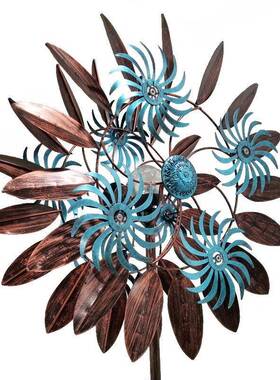 场景道具网红摆拍花园庭院别墅旋转铁艺带灯蓝色旋轮超大双面风车